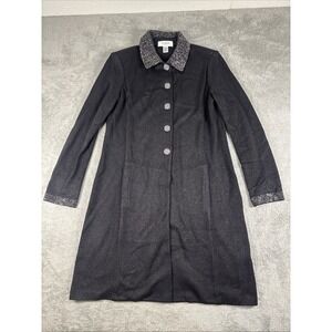 St. John Evening Women's Knit Long Cardigan Rhinestone Collar/Sleeves Black 6